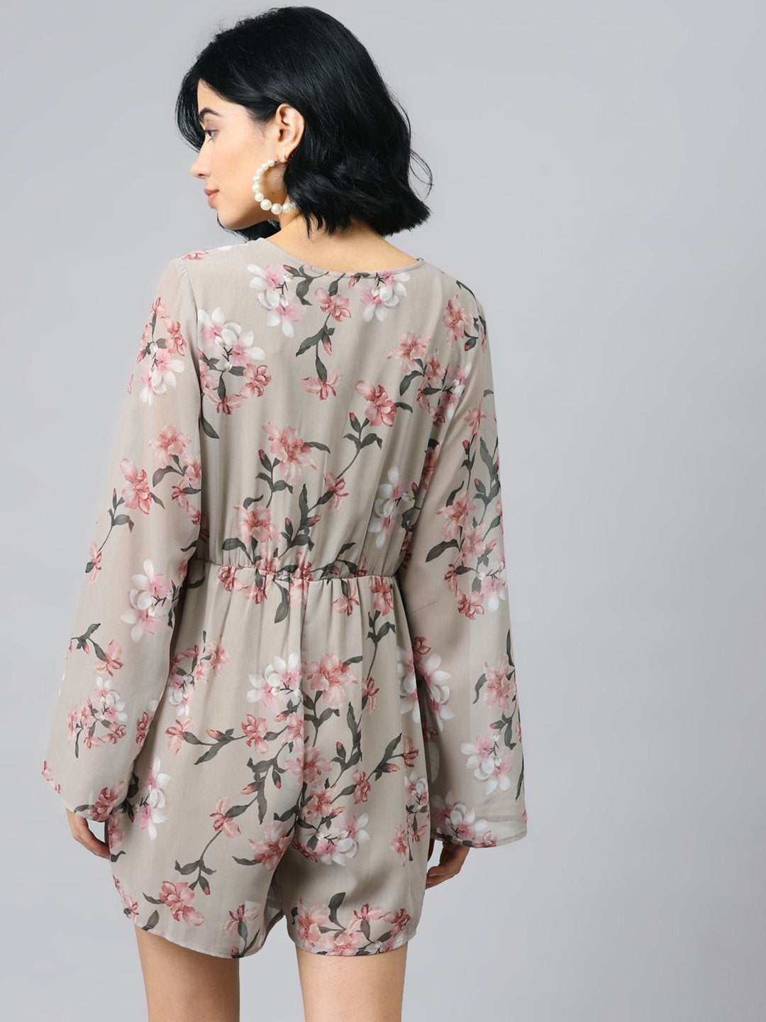 Women's Olive Floral Wrap Romper - SASSAFRAS