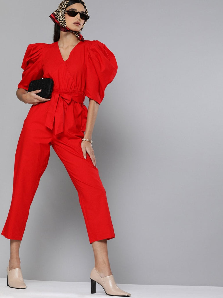 Women's Red Tapered Leg Jumpsuit