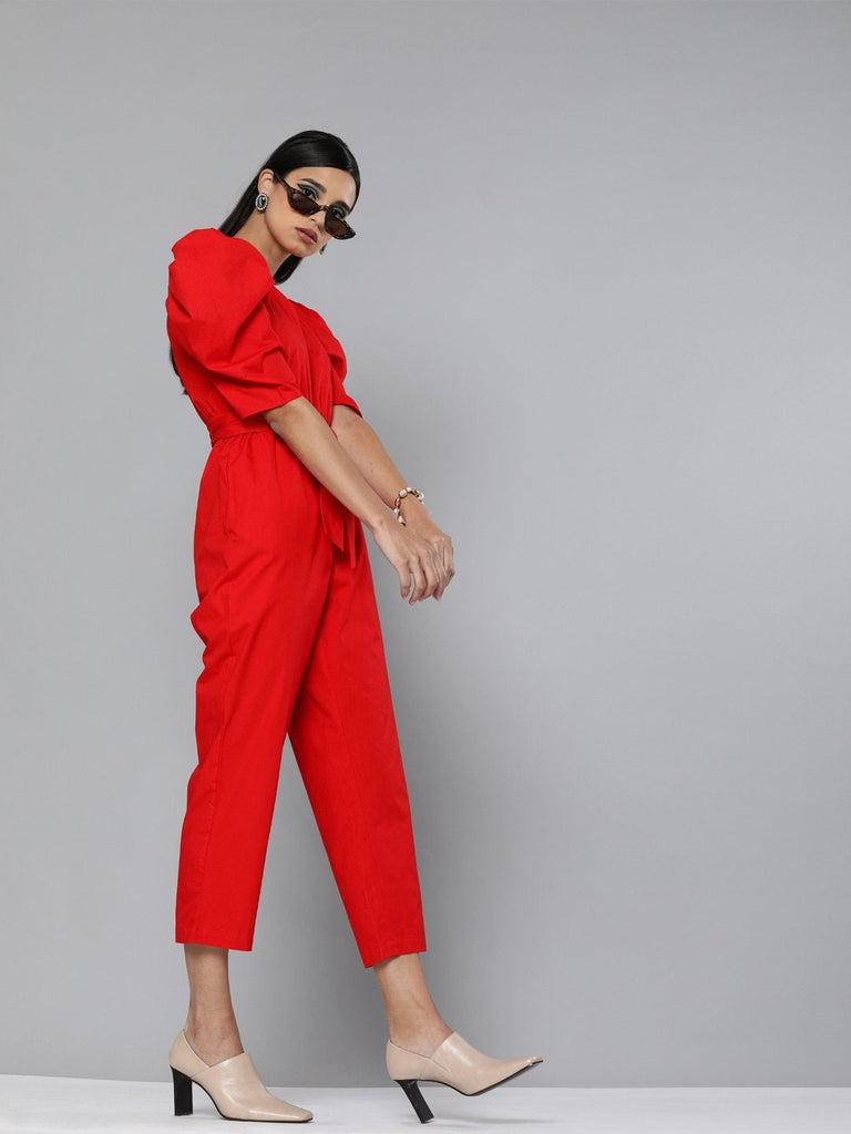 Women's Red Tapered Leg Jumpsuit