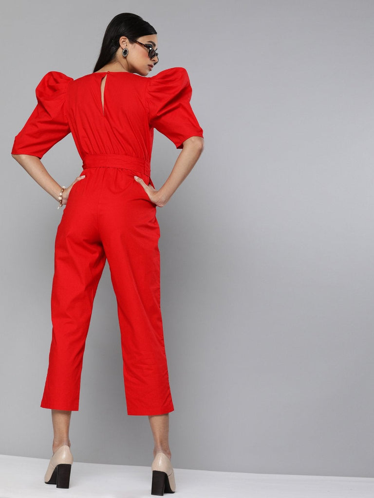 Women's Red Tapered Leg Jumpsuit