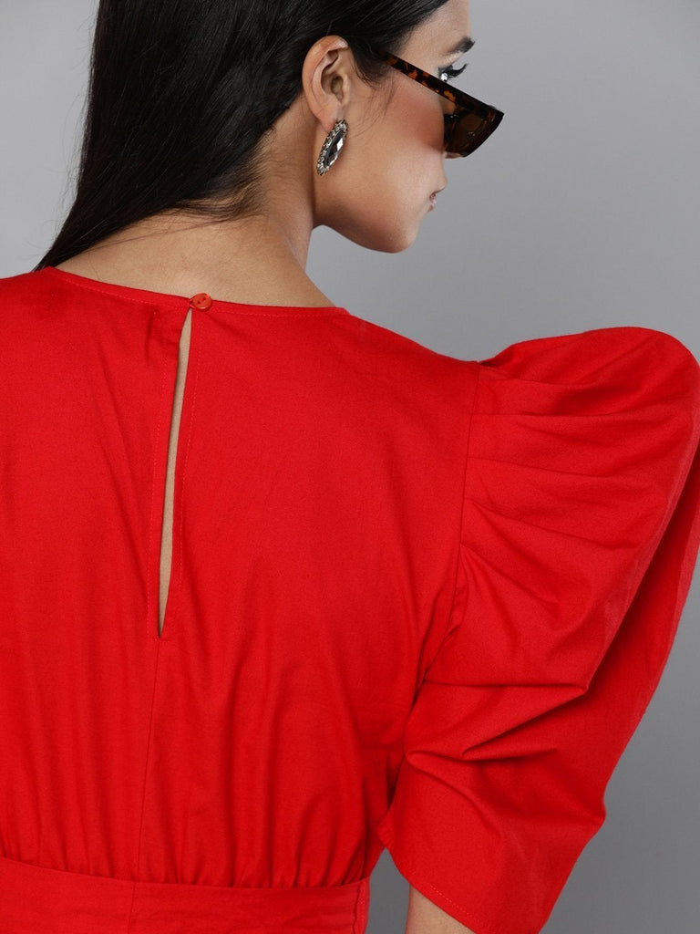 Women's Red Tapered Leg Jumpsuit