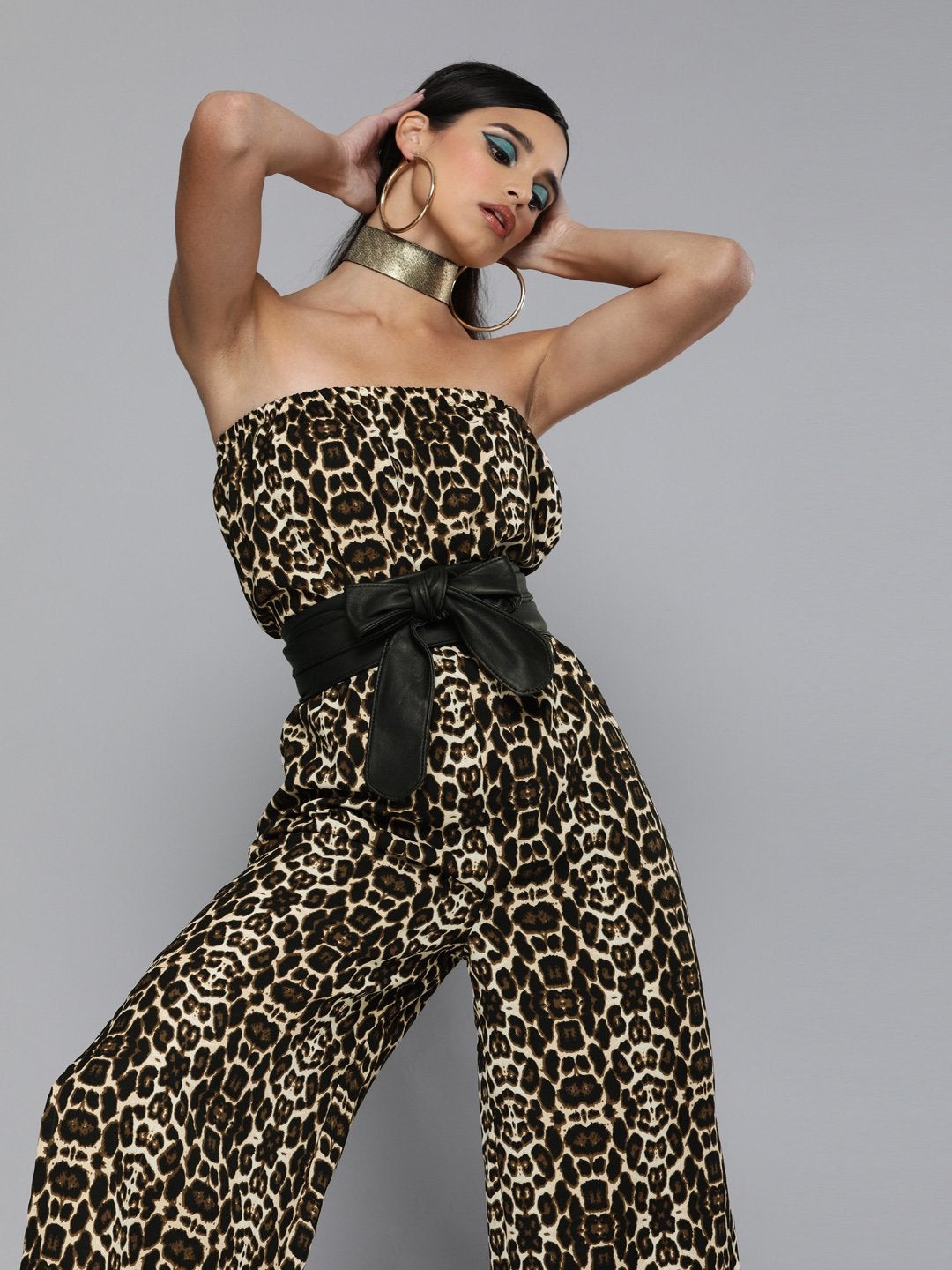 Women's Black Cheetah Tube Jumpsuit - SASSAFRAS