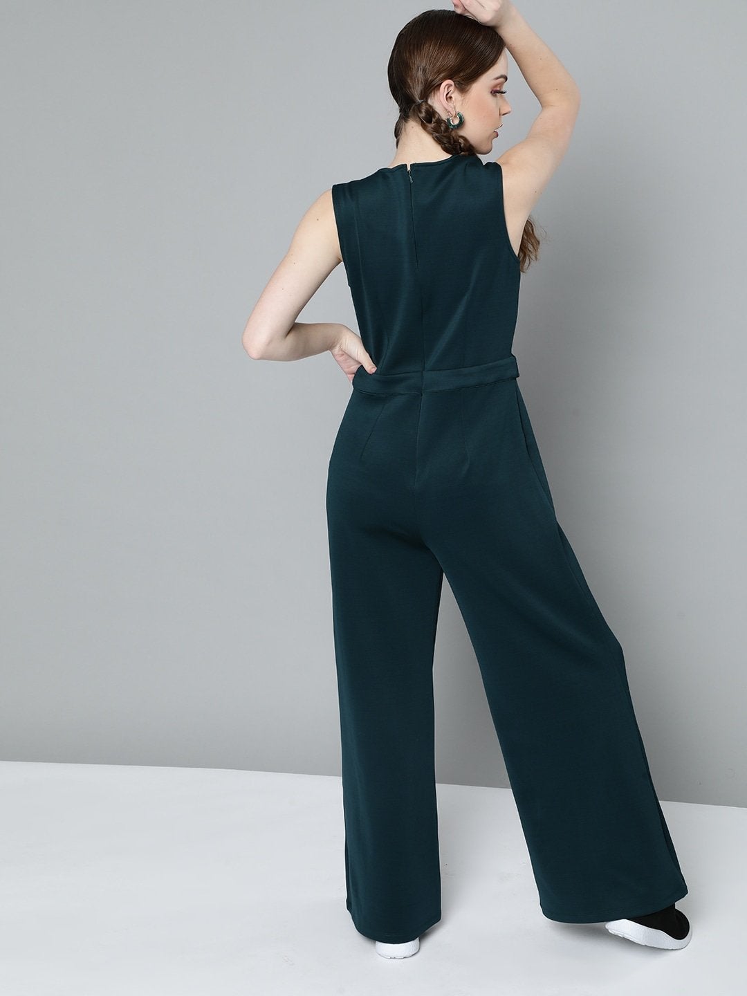 Women's Emerald Green Collared Flare Leg Jumpsuit - SASSAFRAS