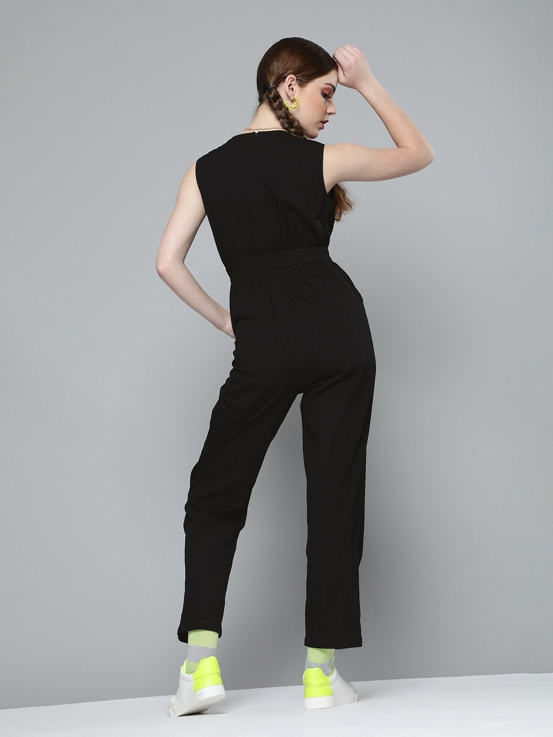 Women's Black Wrap Detail Tencel Jumpsuit - SASSAFRAS