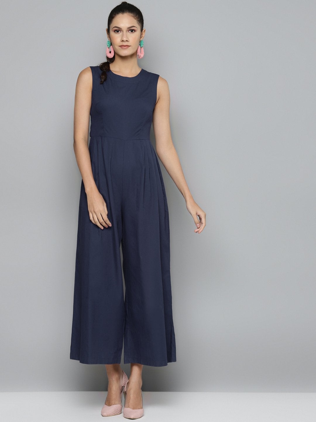 Women's Navy Tie Up Jumpsuit - SASSAFRAS