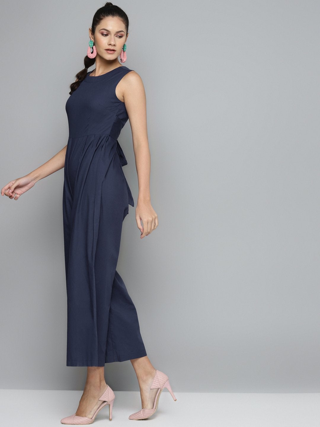 Women's Navy Tie Up Jumpsuit - SASSAFRAS