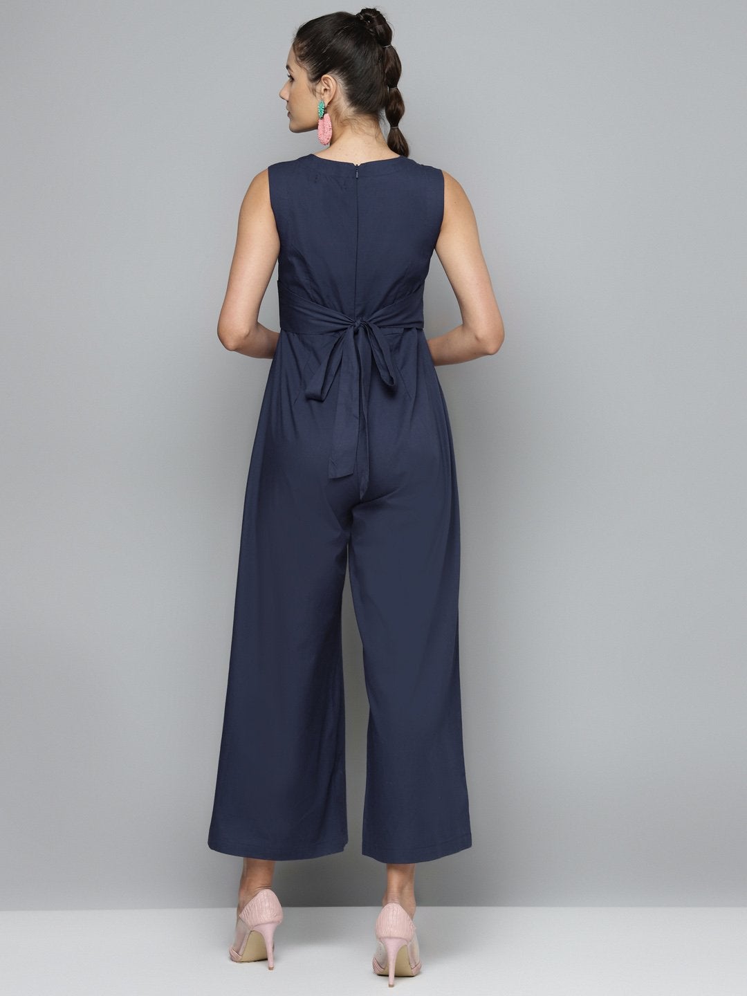 Women's Navy Tie Up Jumpsuit - SASSAFRAS