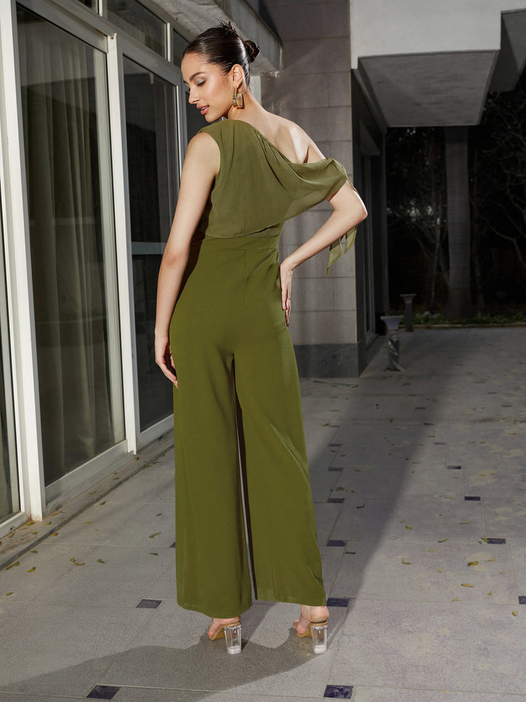 Women's Olive One Shoulder Jumpsuit
