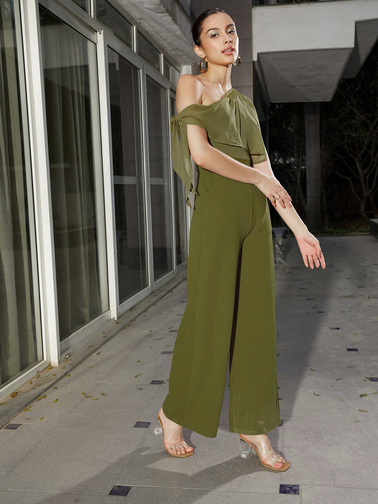 Women's Olive One Shoulder Jumpsuit