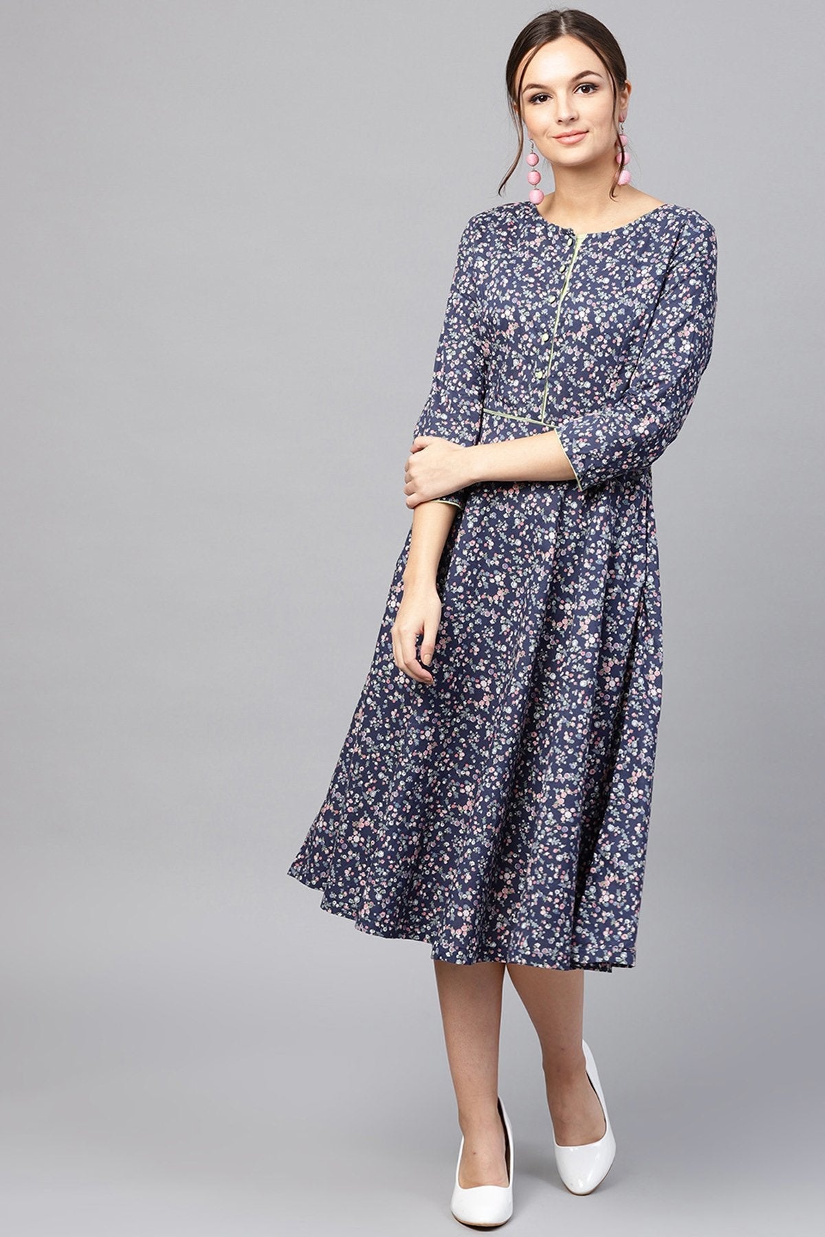 Women's Navy Floral Dress - SASSAFRAS