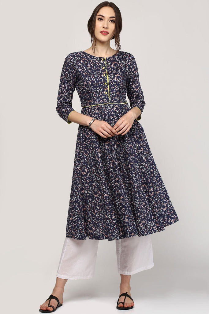 Women's Navy Floral Anarkali Kurta