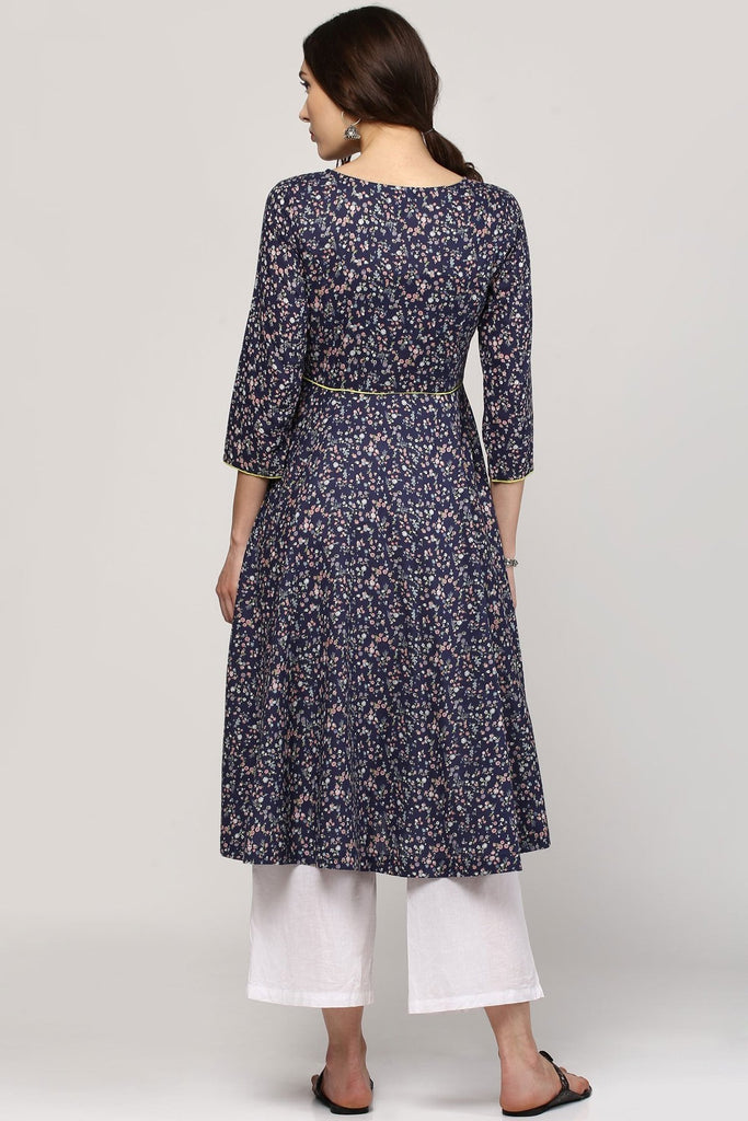 Women's Navy Floral Anarkali Kurta