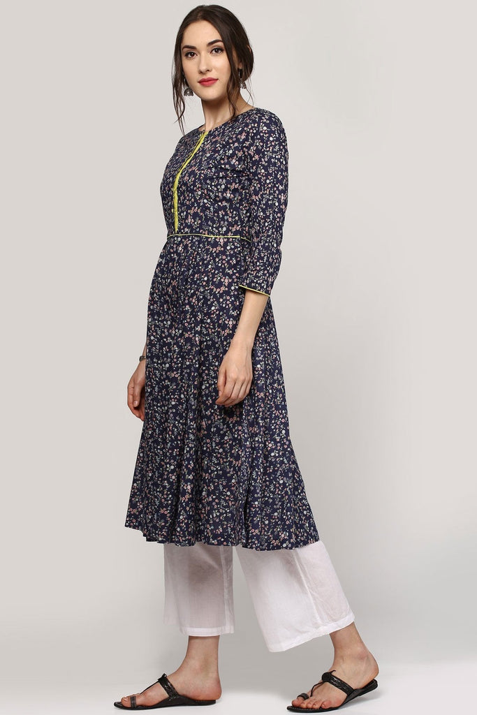 Women's Navy Floral Anarkali Kurta