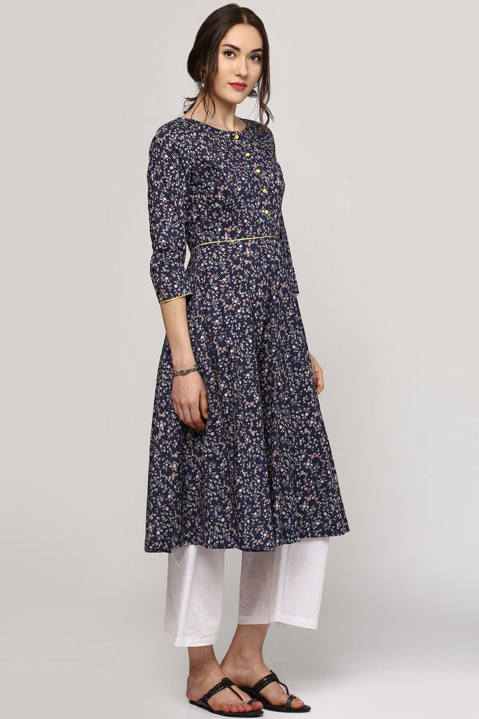 Women's Navy Floral Anarkali Kurta