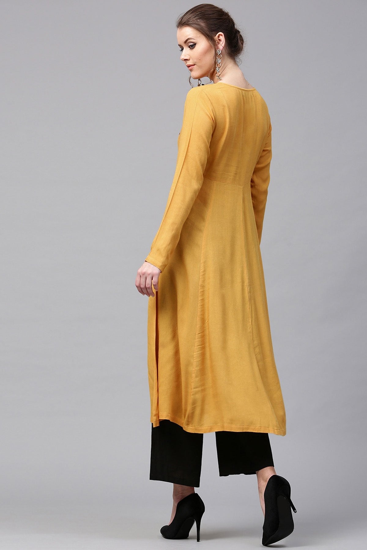 Women's Mustard Angrakha Style Kurta - SHAE