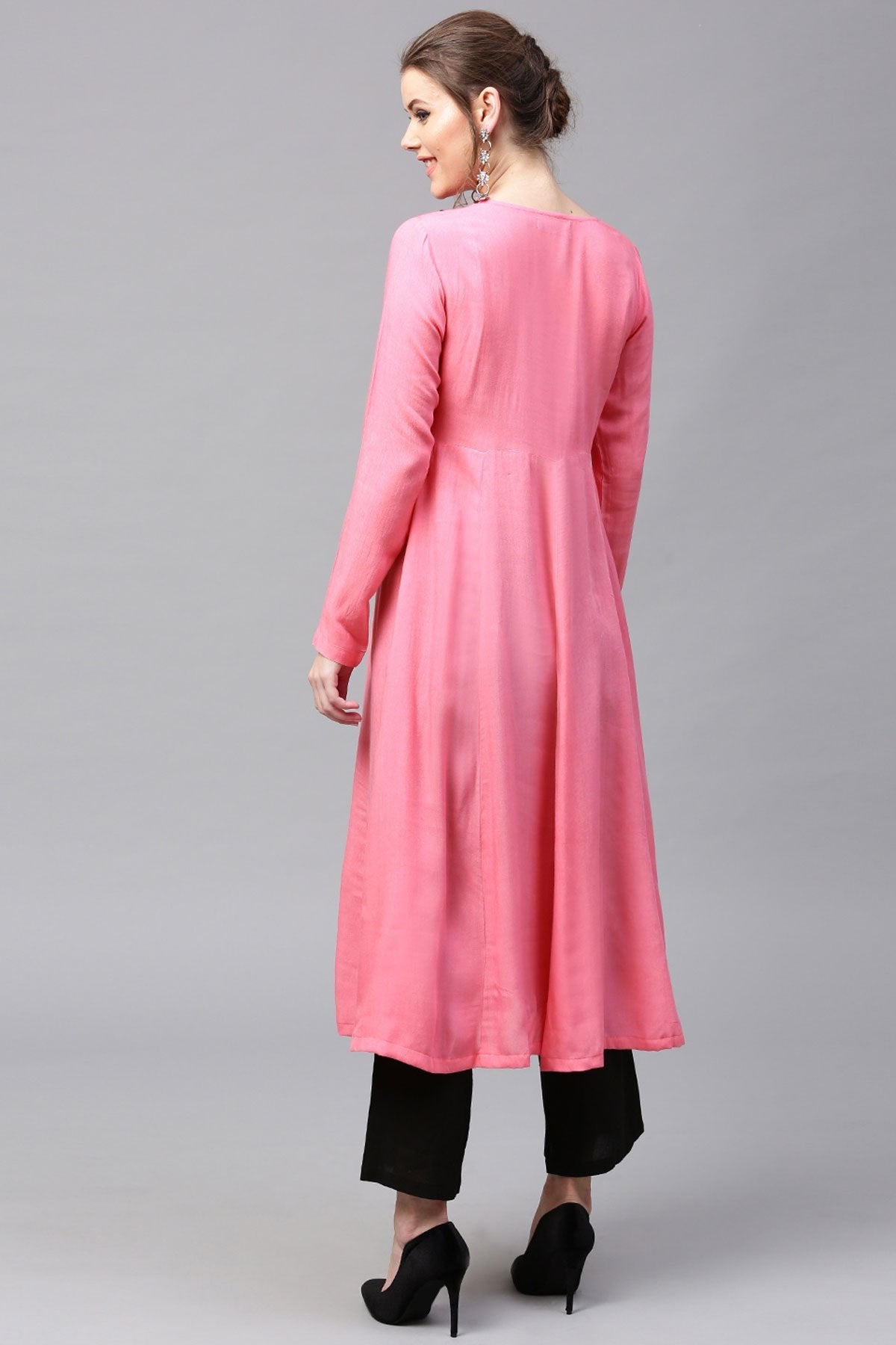 Women's Pink Angrakha Style Kurta - SHAE