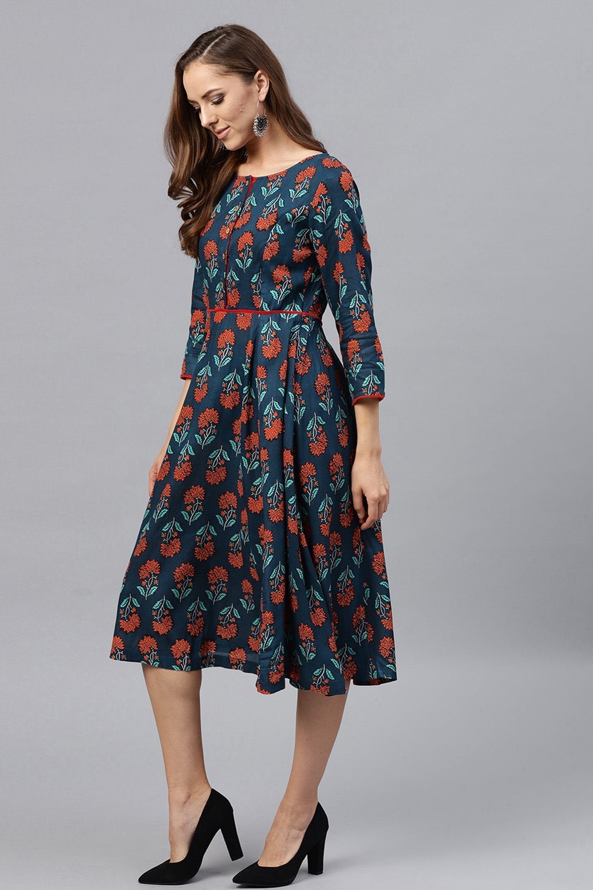 Women's Blue & Red Floral Dress - SASSAFRAS