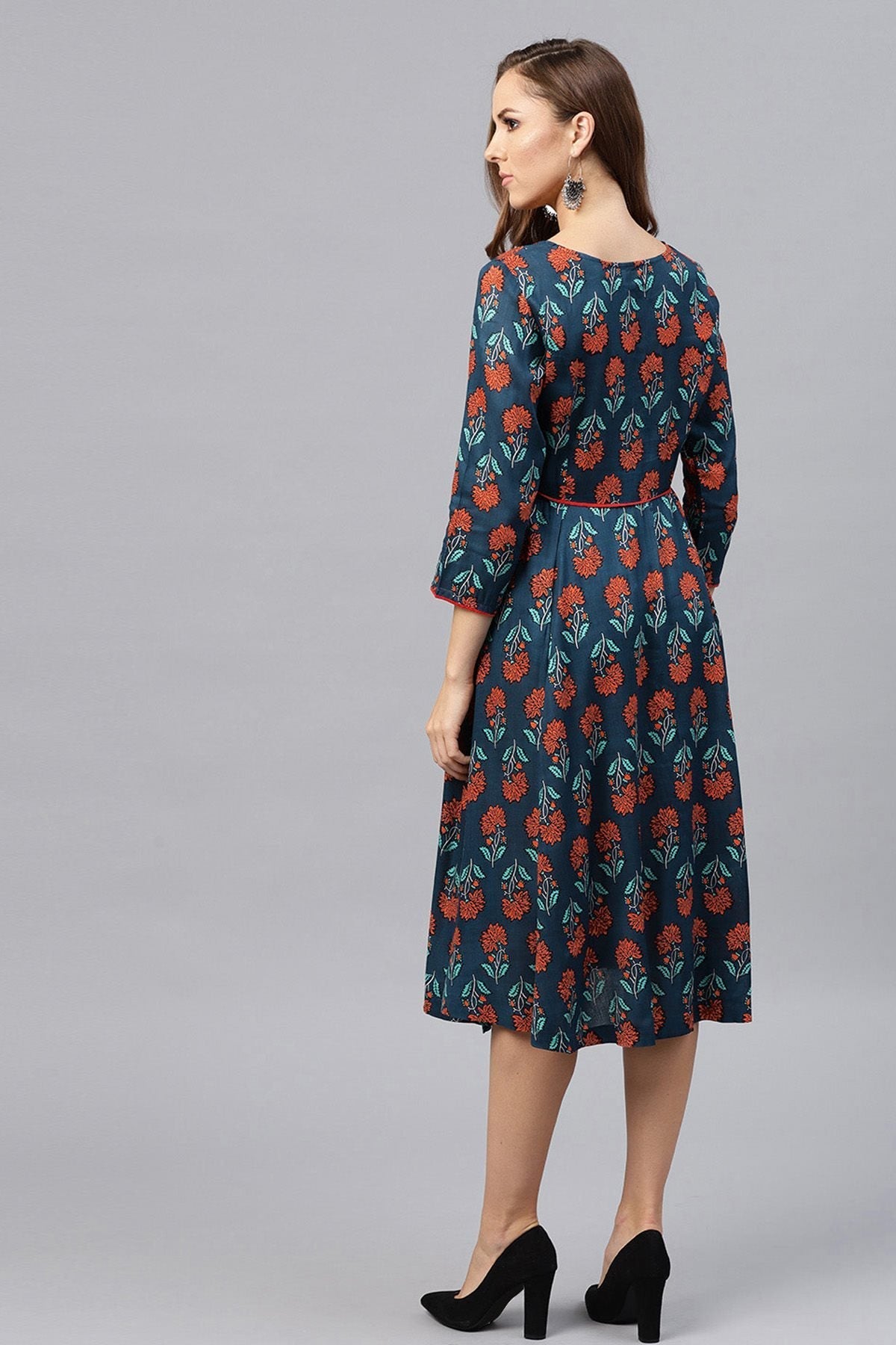 Women's Blue & Red Floral Dress - SASSAFRAS