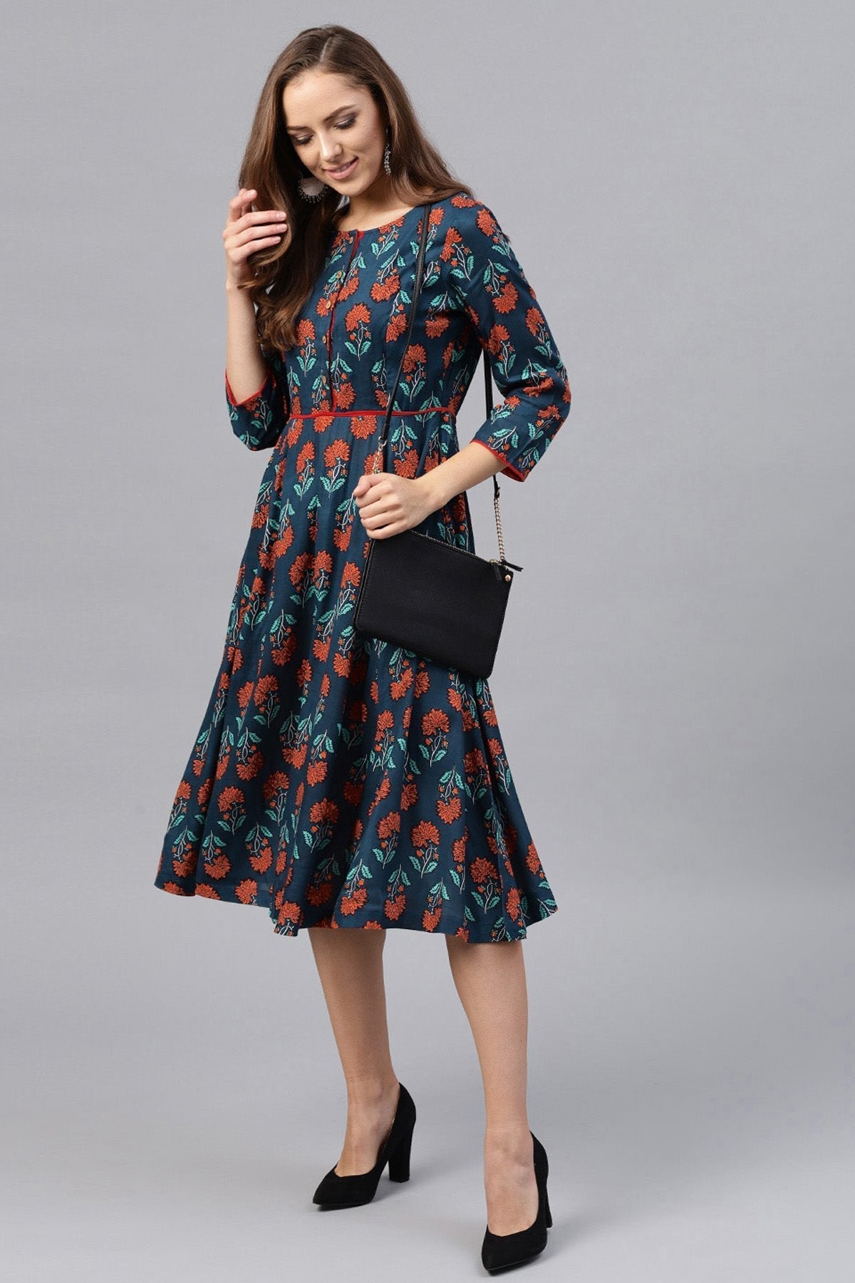 Women's Blue & Red Floral Dress - SASSAFRAS