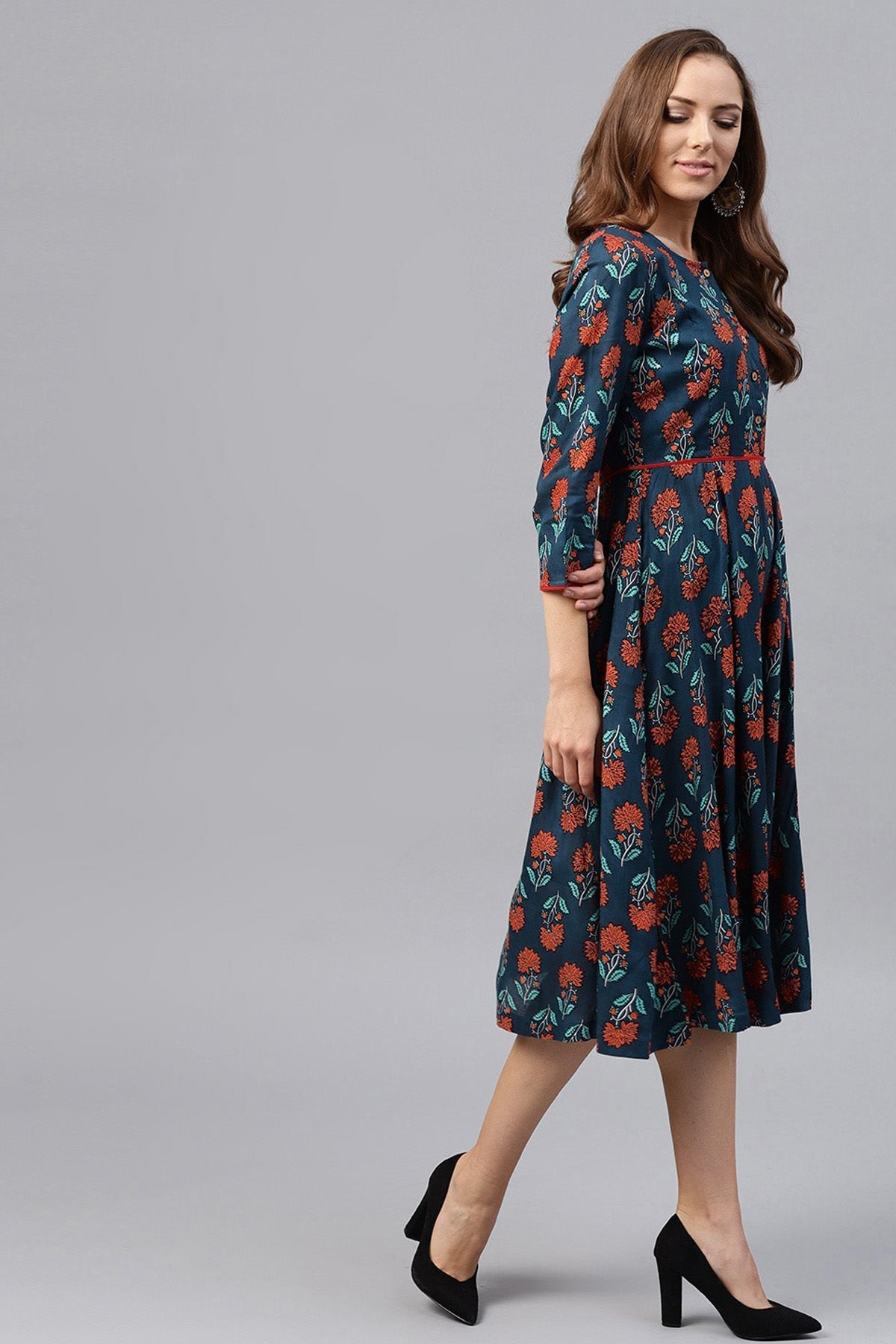 Women's Blue & Red Floral Dress - SASSAFRAS