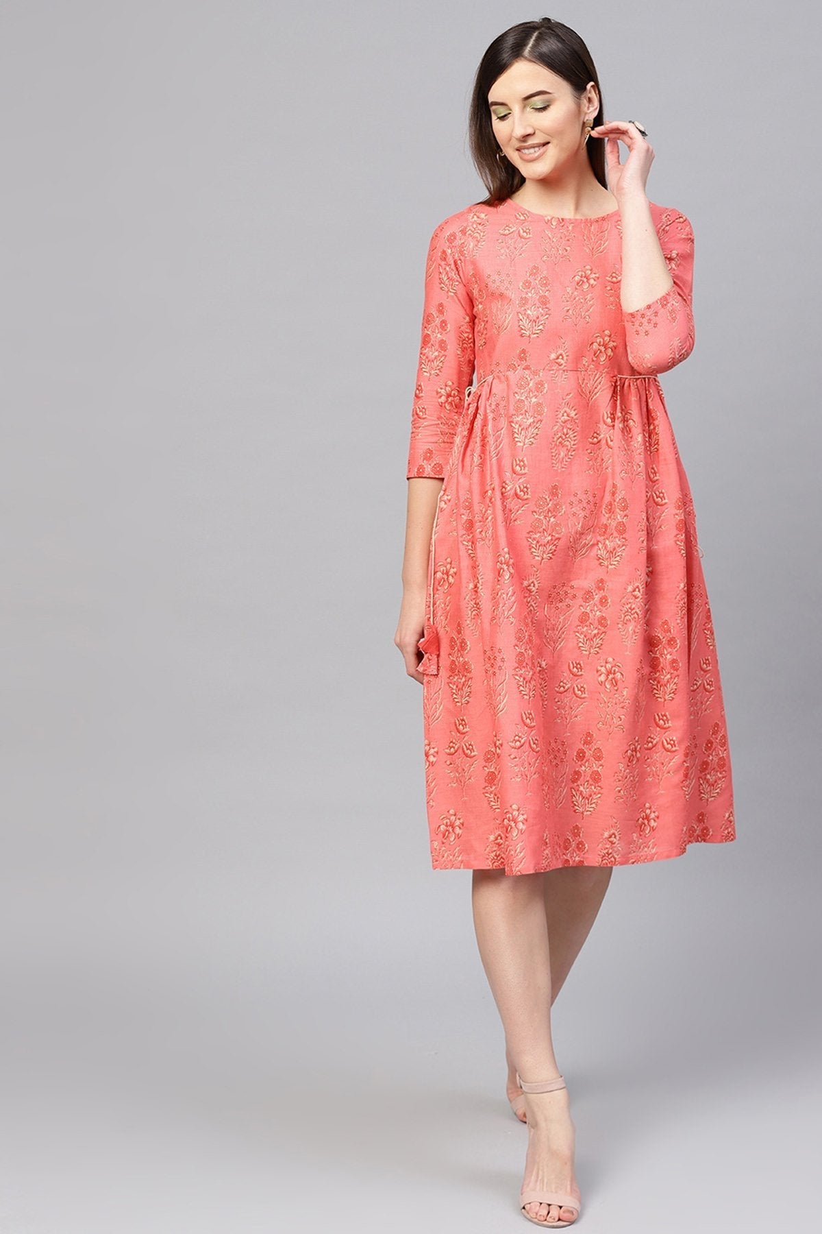 Women's Coral Floral Side Tie-Up Midi - SASSAFRAS