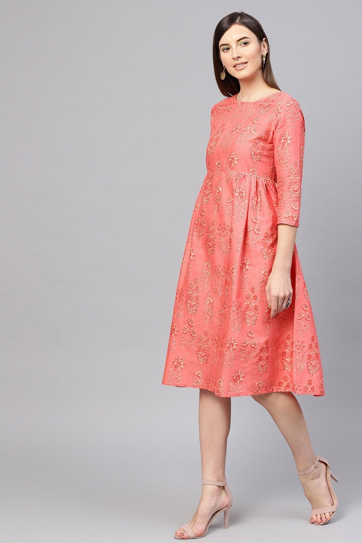 Women's Coral Floral Side Tie-Up Midi - SASSAFRAS