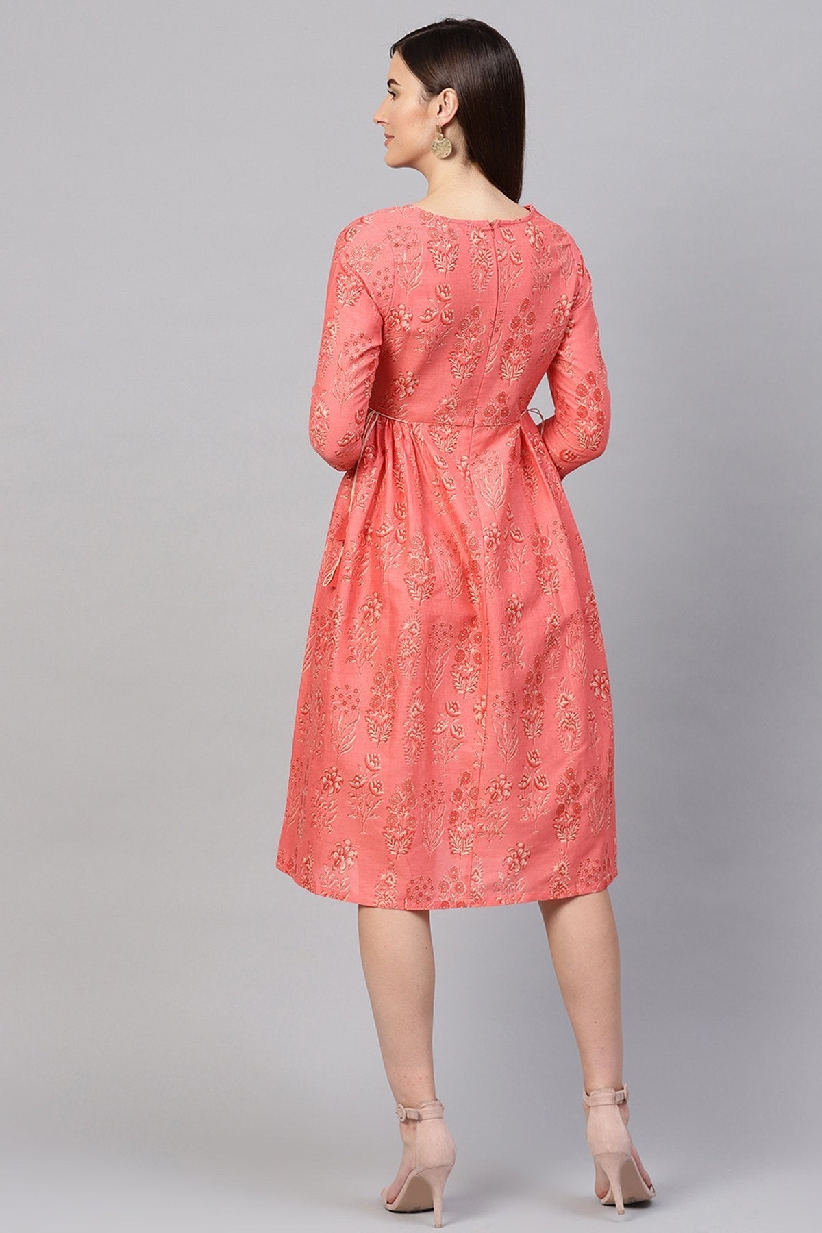 Women's Coral Floral Side Tie-Up Midi - SASSAFRAS