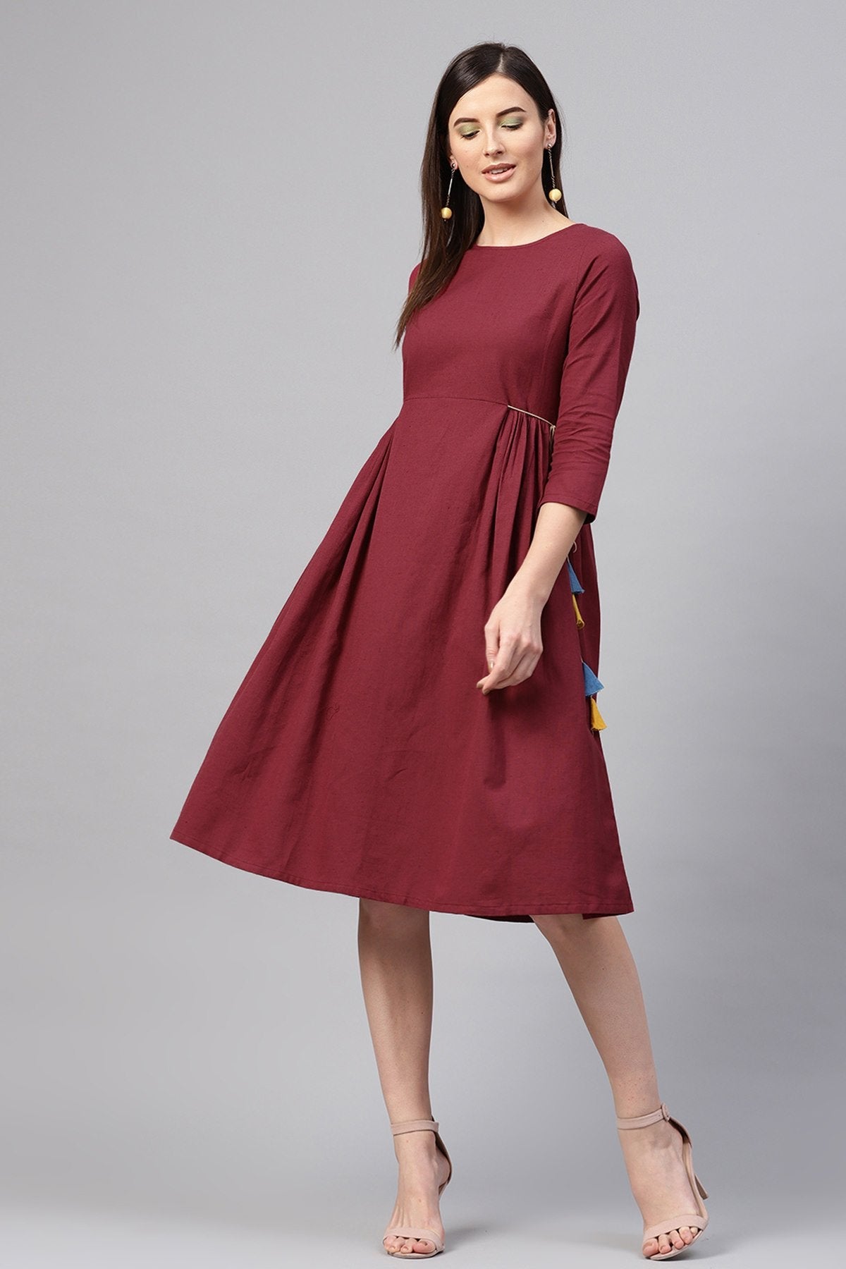 Women's Maroon Side Tie-Up Midi - SASSAFRAS