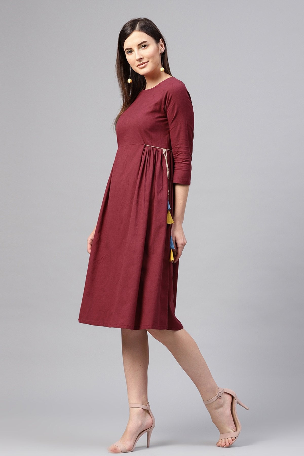 Women's Maroon Side Tie-Up Midi - SASSAFRAS