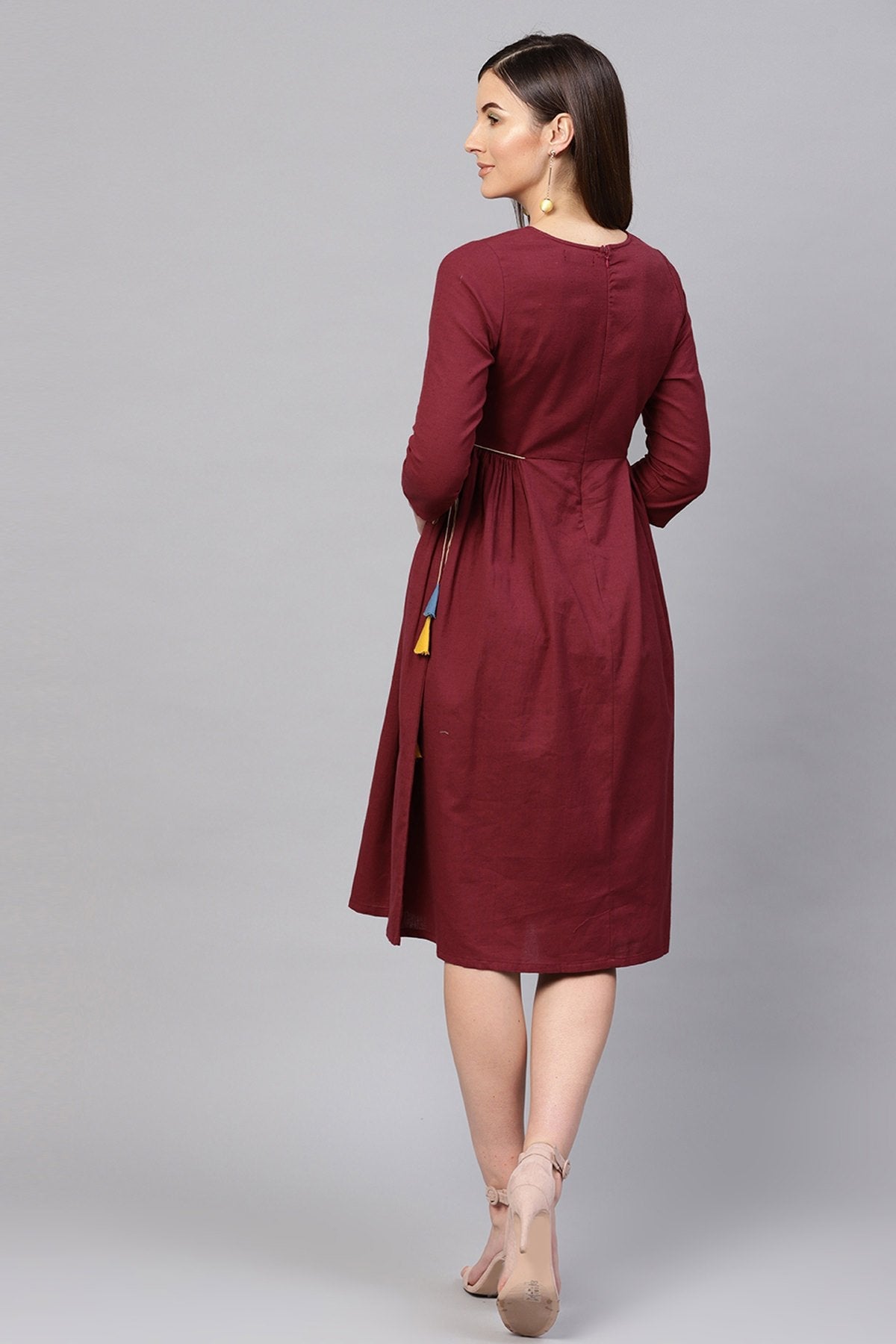 Women's Maroon Side Tie-Up Midi - SASSAFRAS