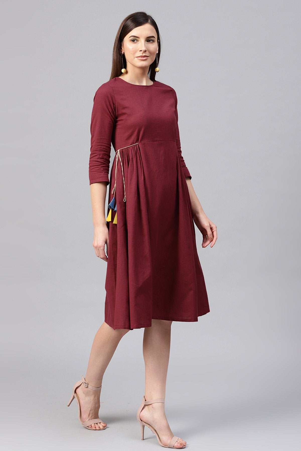 Women's Maroon Side Tie-Up Midi - SASSAFRAS