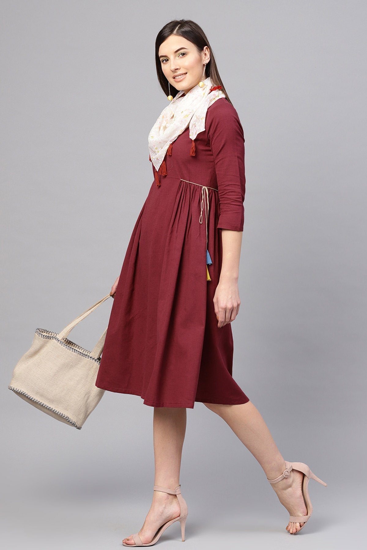 Women's Maroon Side Tie-Up Midi - SASSAFRAS