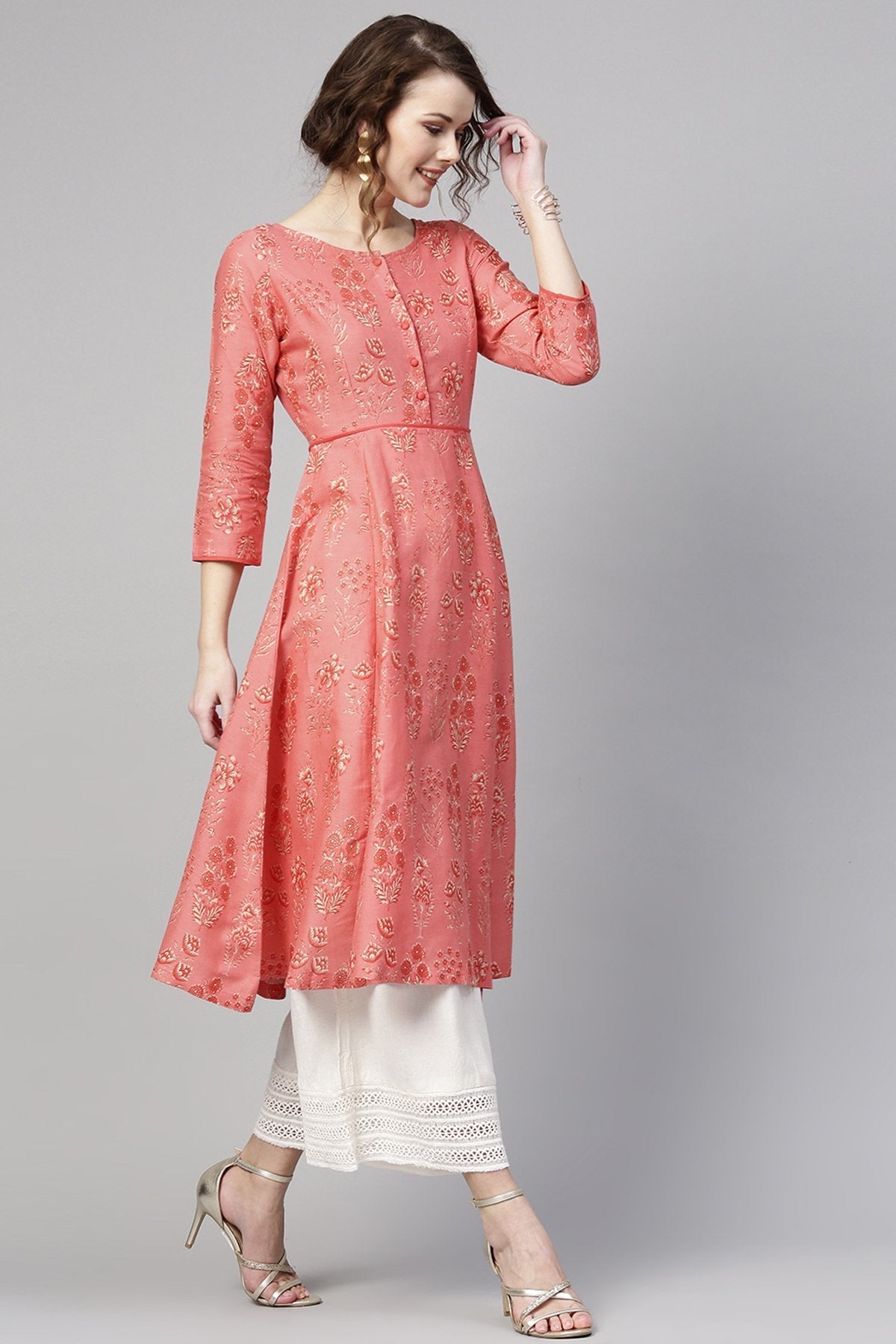 Women's Coral Floral Piping Anarkali - SHAE