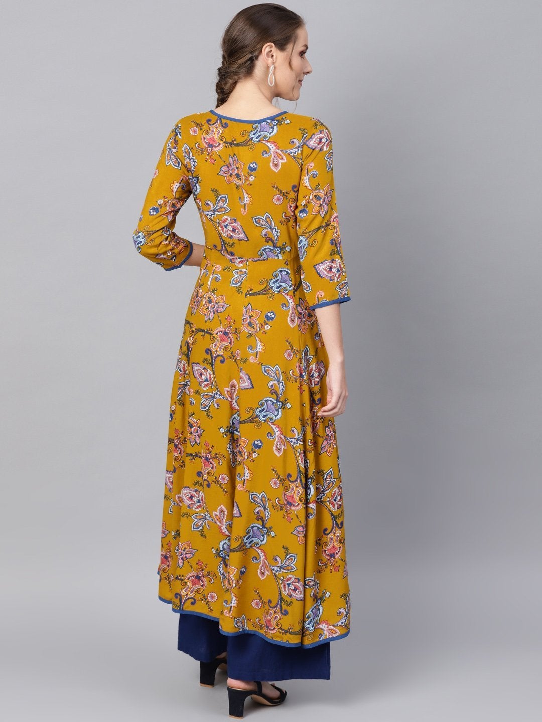 Women's Mustard Paisley Anarkali Kurta Dress - SHAE