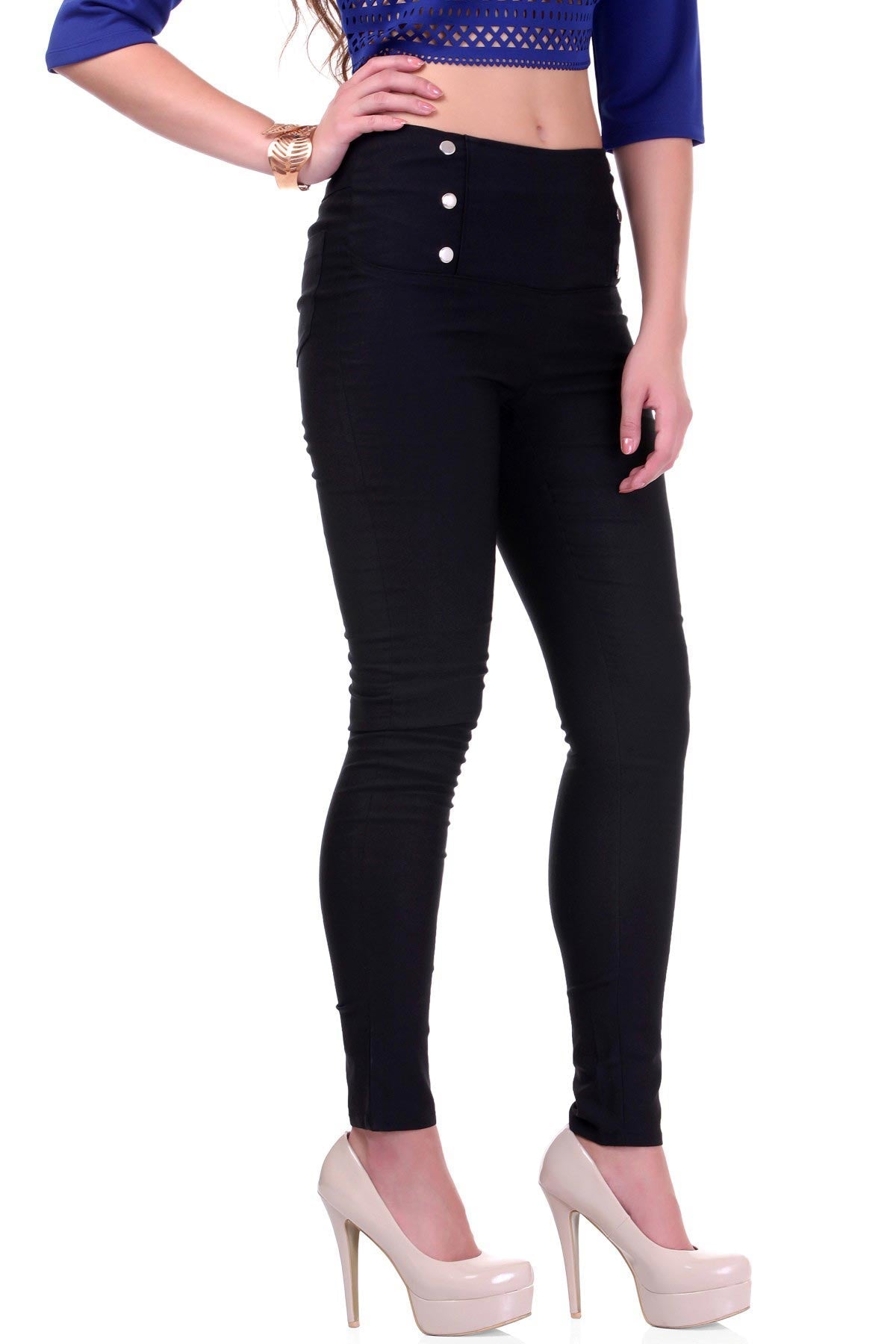 Women's High Waisted Black Jeggings - SASSAFRAS