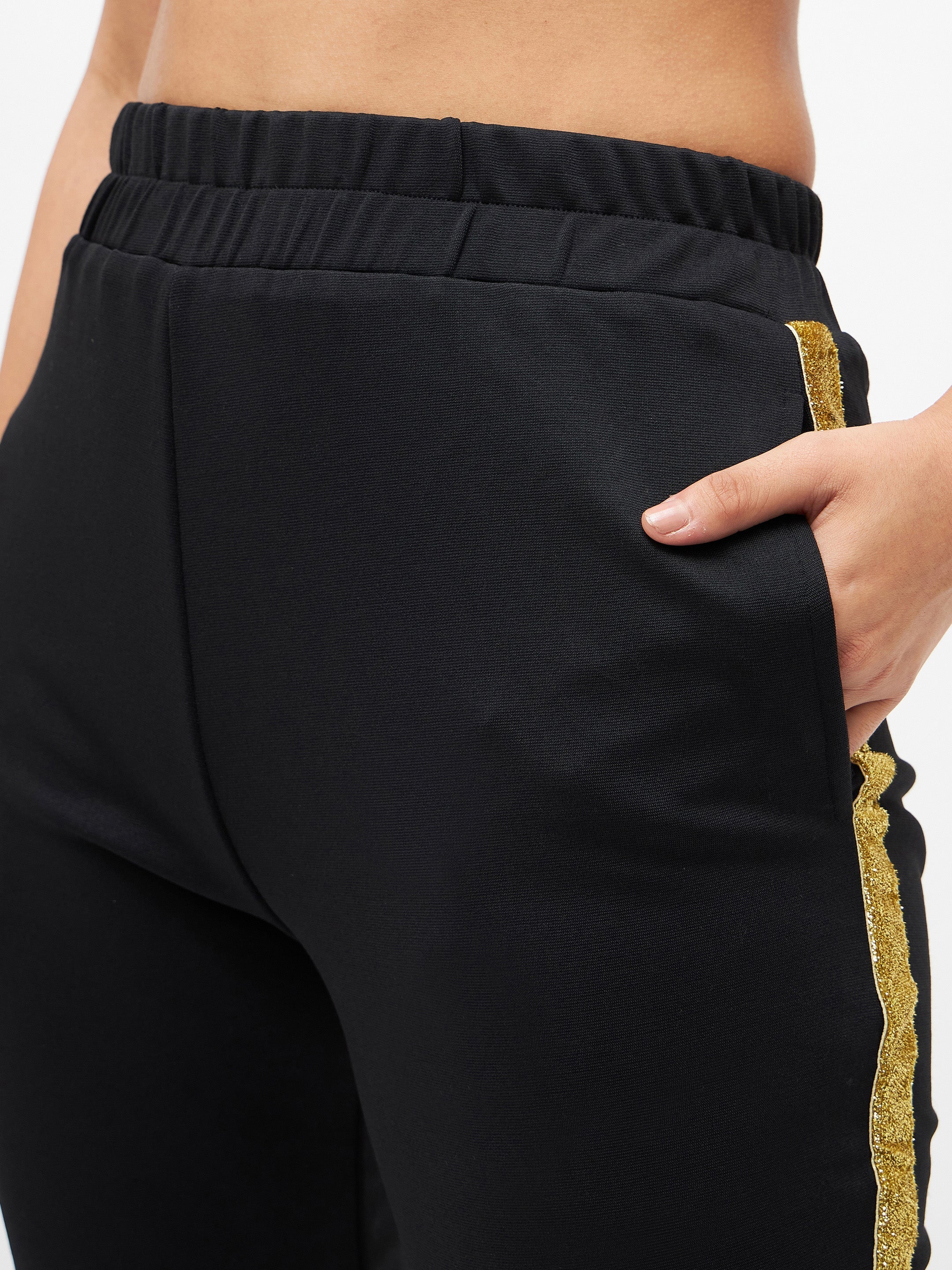 Women's Black Side Tape Detail Jogger Pants - Lyush