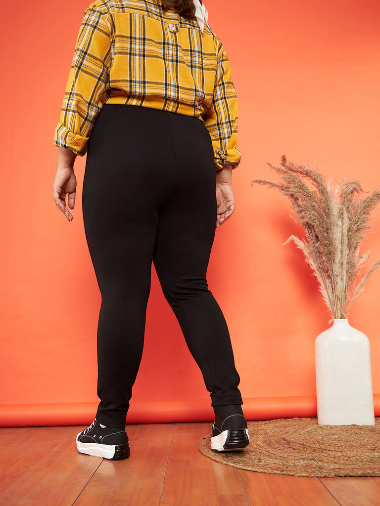 Women's Black Show Button High Waist Jeggings