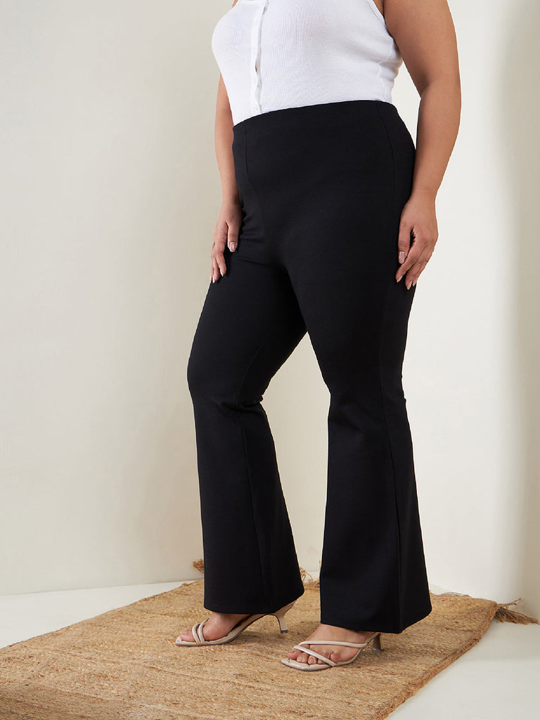 Women's Black Bell Bottom 4-Way Stretch Trousers