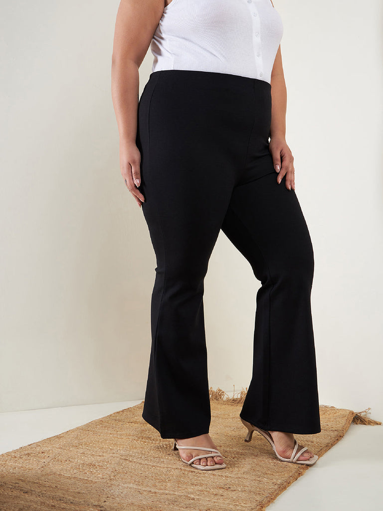 Women's Black Bell Bottom 4-Way Stretch Trousers