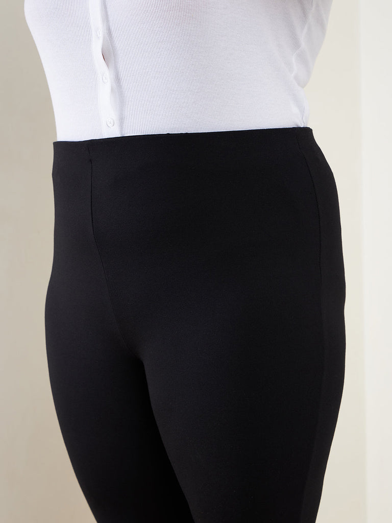 Women's Black Bell Bottom 4-Way Stretch Trousers