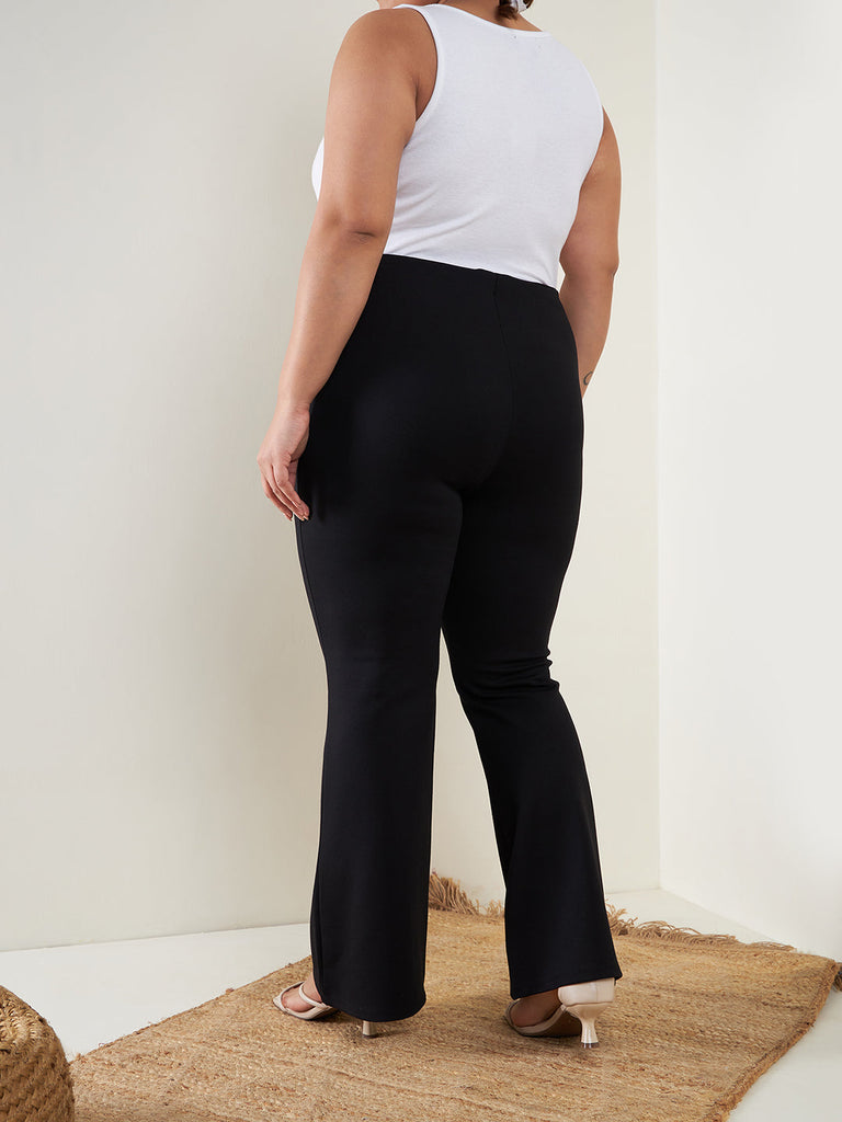 Women's Black Bell Bottom 4-Way Stretch Trousers