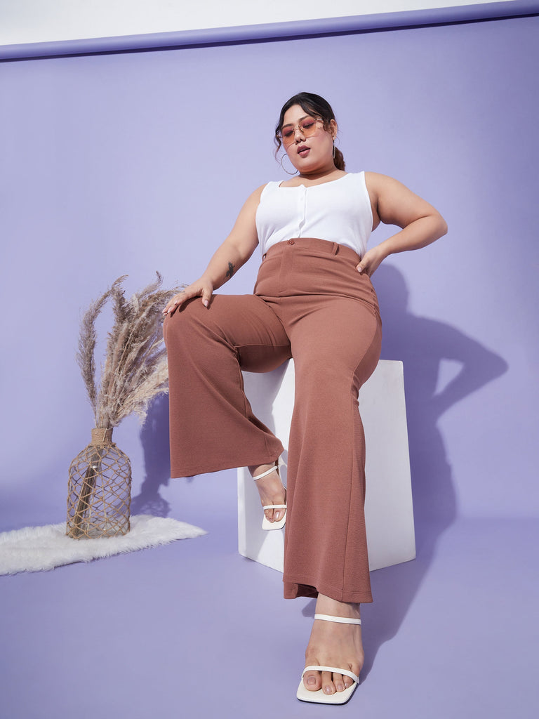 Women's Brown Bell Bottom Trousers