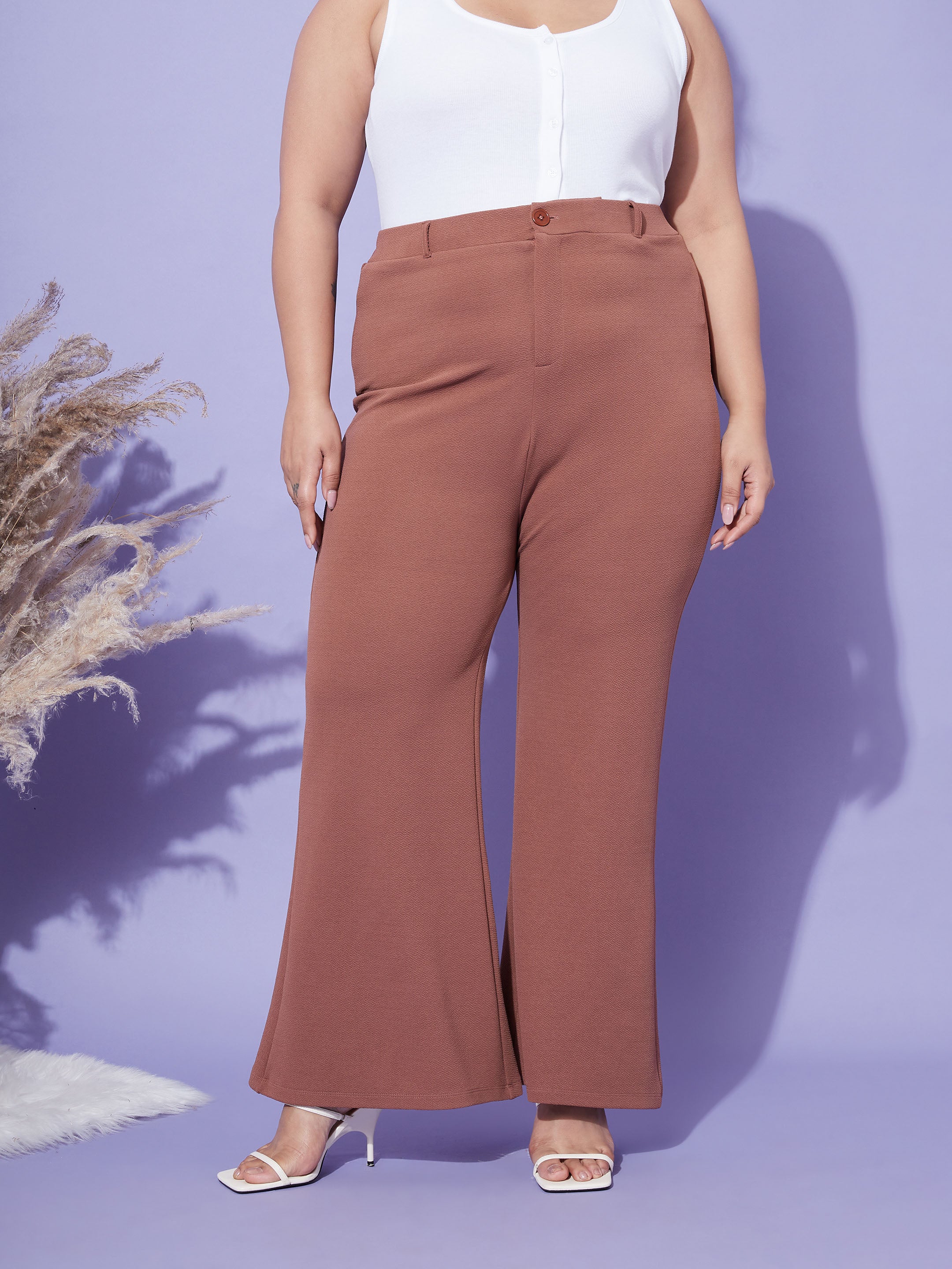 Women's Brown Bell Bottom Trousers - SASSAFRAS