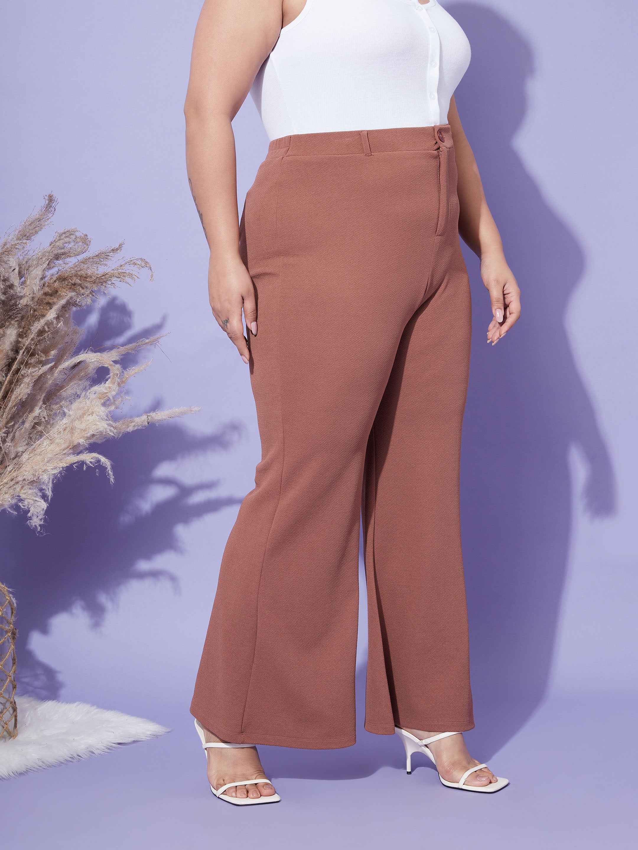 Women's Brown Bell Bottom Trousers - SASSAFRAS