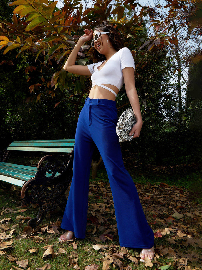 Women's Royal Blue Bell Bottom Knitted Pants
