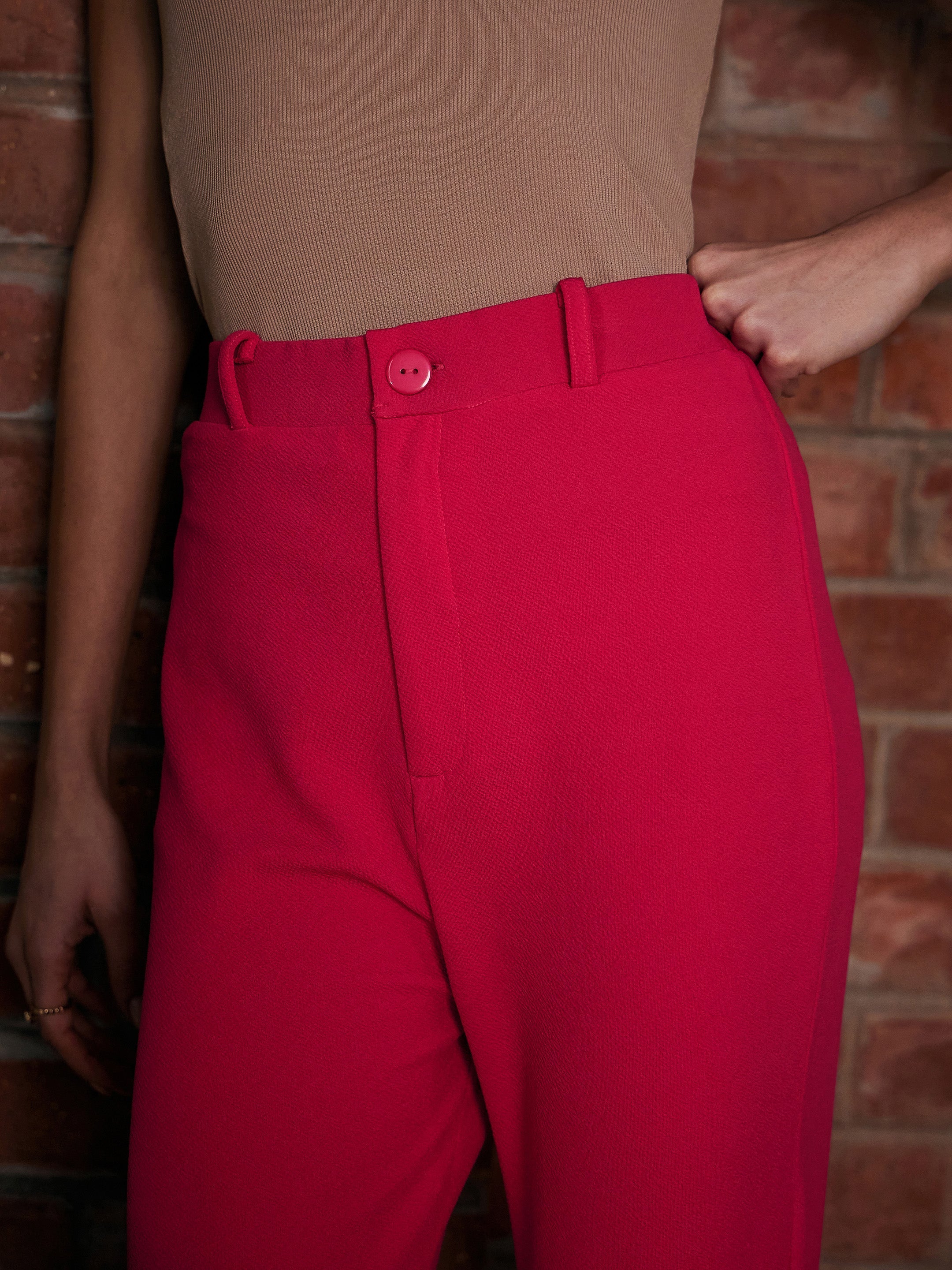 Women's Fuchsia Bell Bottom Knitted Pants - SASSAFRAS