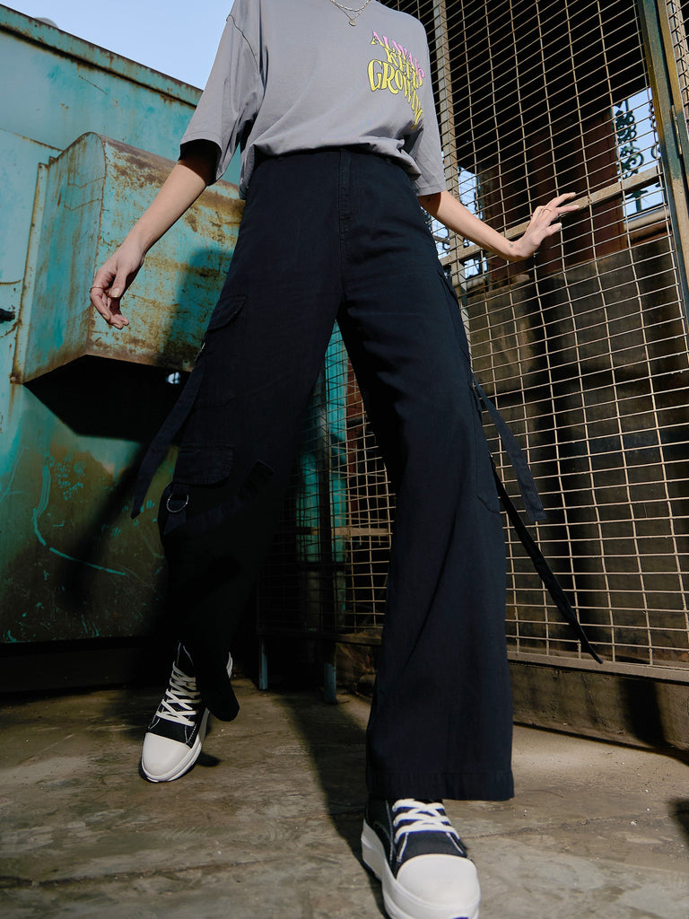 Women's Black Tencel Cargo Pants