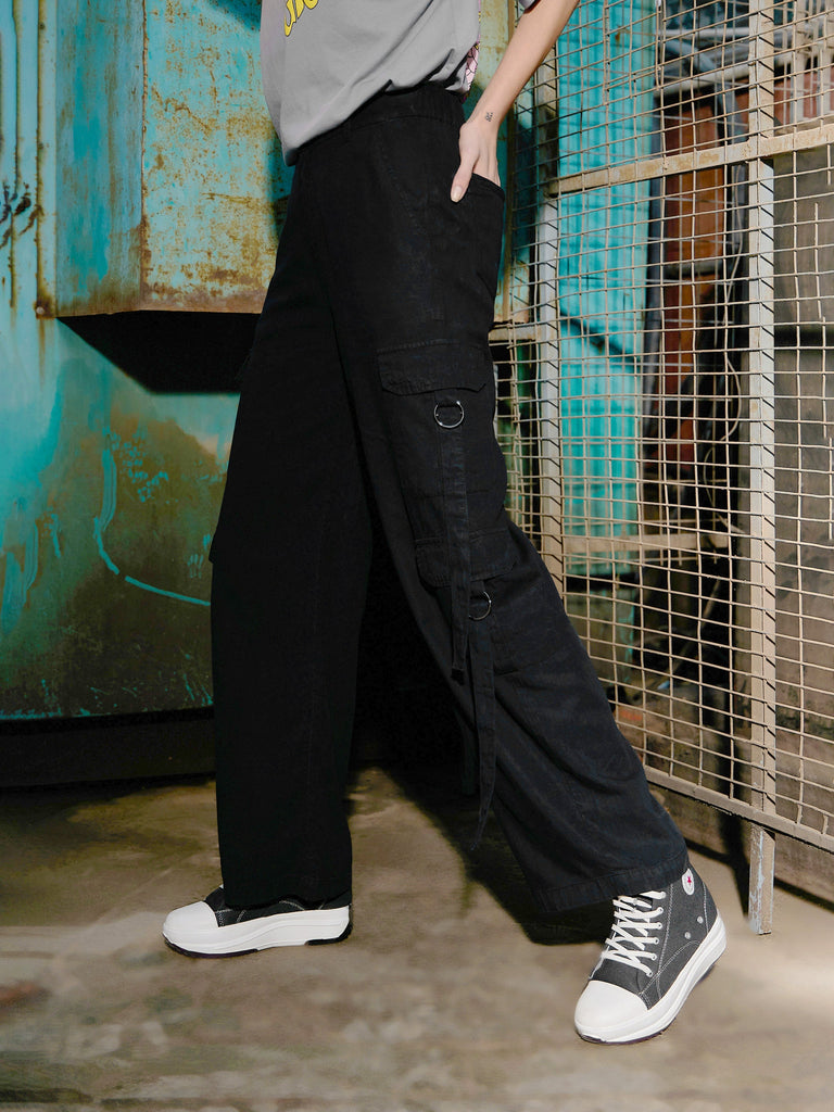 Women's Black Tencel Cargo Pants