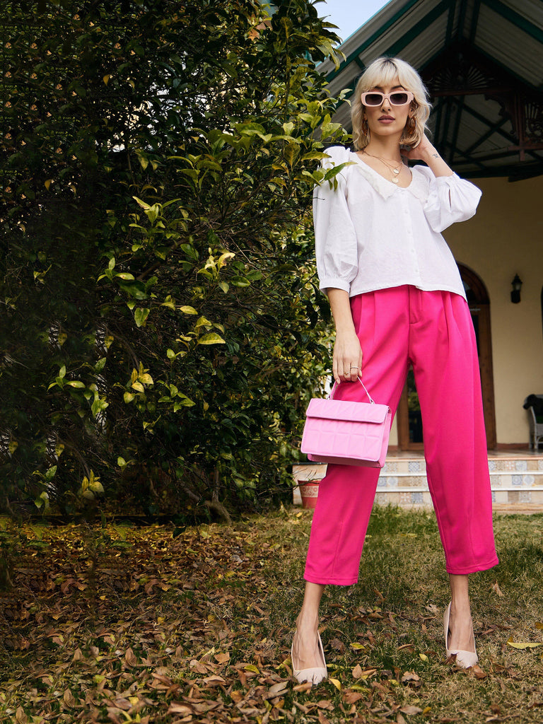 Women's Fuchsia Stretch Knit Tapered Pants