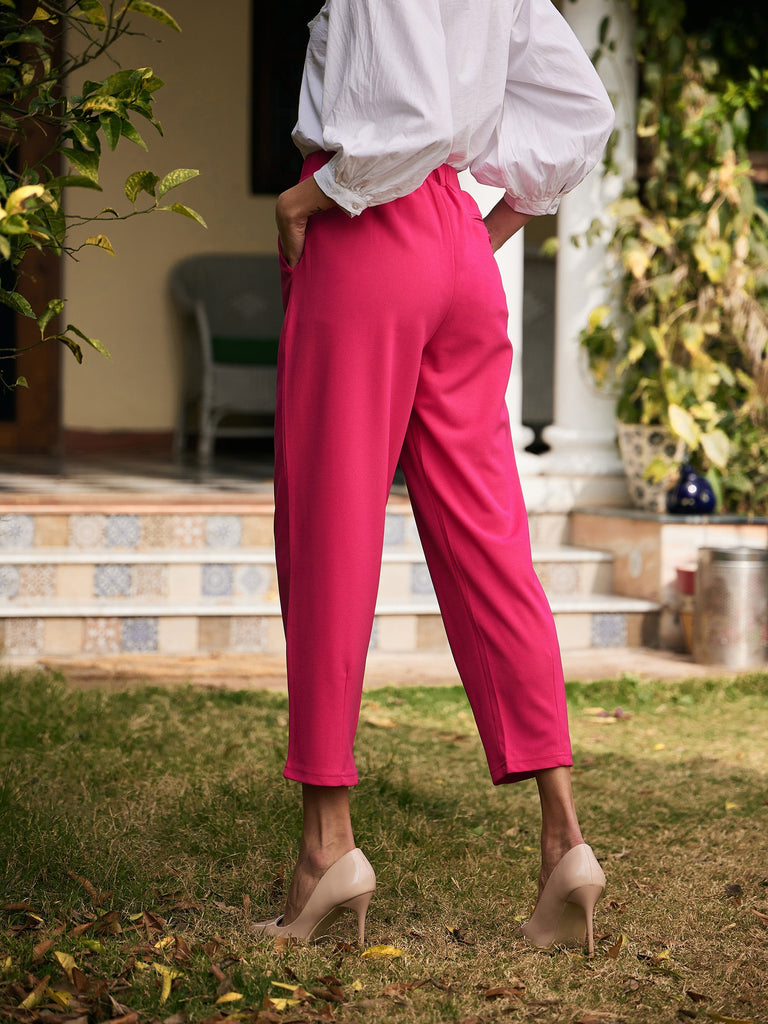 Women's Fuchsia Stretch Knit Tapered Pants